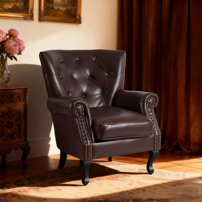 Modern Accent Chair, Mid-Century Faux Leather Armchair - Image 4