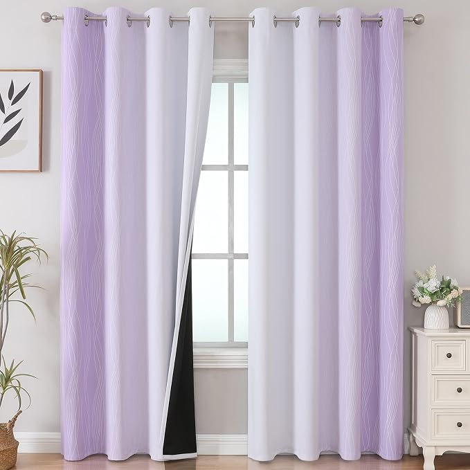 Estelar Textiler Lilac and Grayish White Blackout Curtains 108 Inches Long by ESTELARTEXTILER