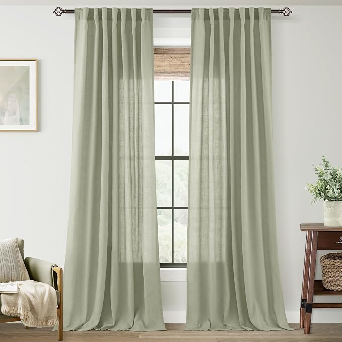 Linen Blend Sage Green Curtains 84 inch Length 2 Panels by Jolilight