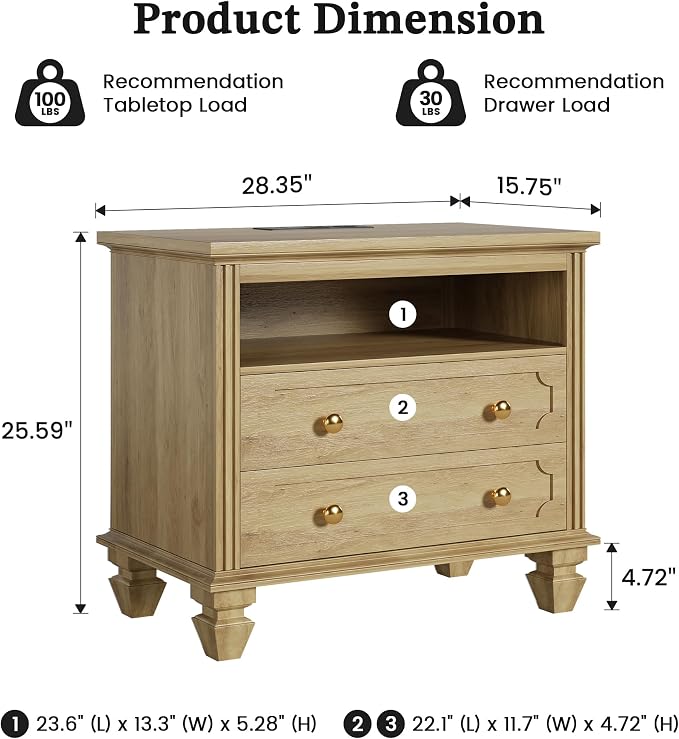 FREDEES 28'' Large Nightstands Set of 2, Smart Bedside Tables - Image 2