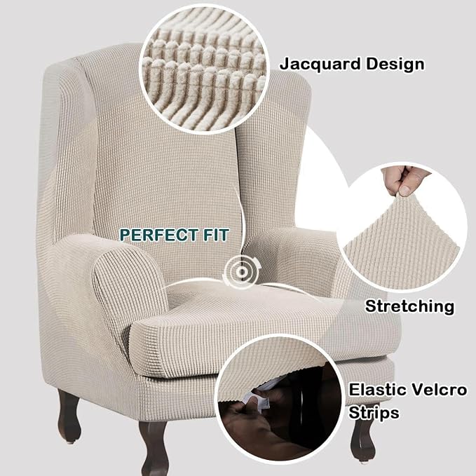Turquoize Wingback Chair Covers 2 Piece Wing Chair Slipcover Stretch Slipcovers - Image 3