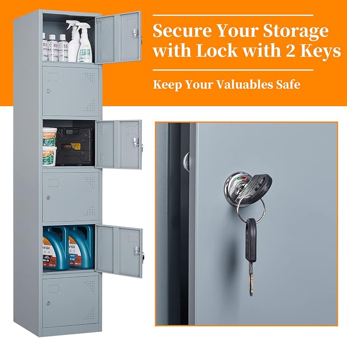 Metal Locker with 6 Doors, Lockable Locker Cabinet - Image 6