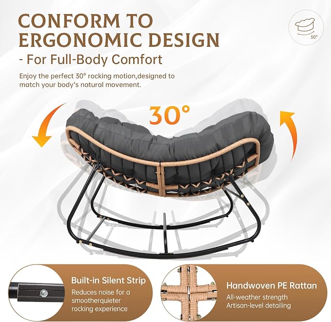 SUNCROWN Oversized Wicker Rocking Chair Indoor Outdoor, 450 LBS Heavy Duty - Image 8