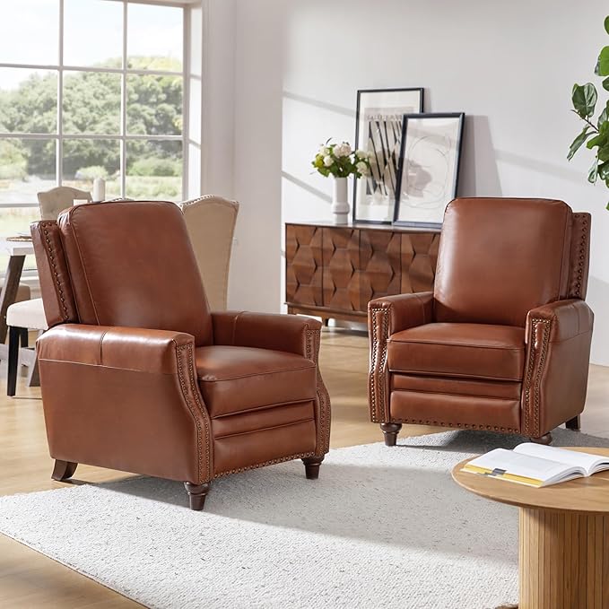 HULALA HOME Genuine Leather Manual Recliner Chairs Set of 2 by HULALAHOME