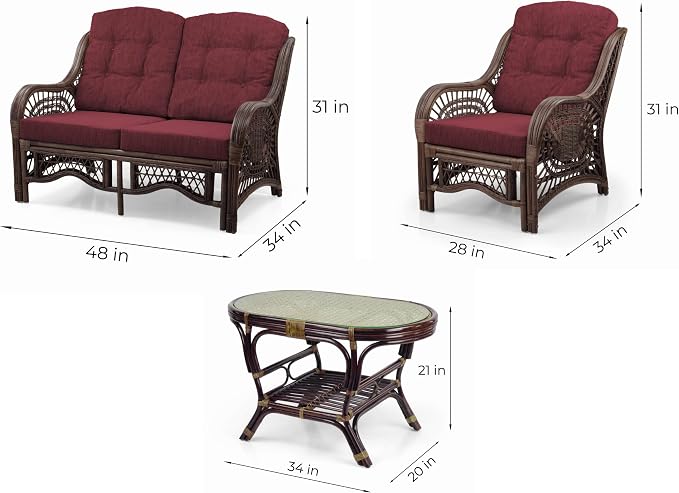 Malibu Lounge Set of 4: 2 Natural Rattan Wicker Chairs, Three-Seater Sofa - Image 3