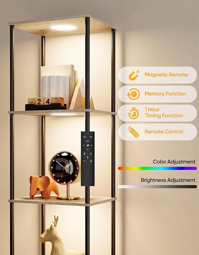 Display Shelf with RGBW Light, Color Changing Curio Cabinet Floor Lamp with - Image 3