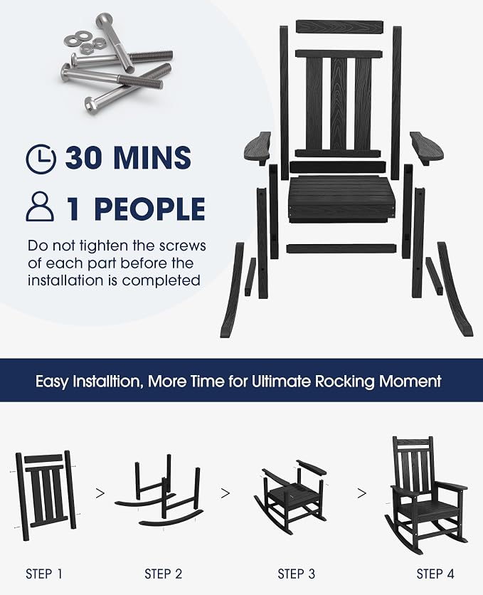 KINGYES Oversized Outdoor Rocking Chair, All-Weather Patio Rocking Chairs - Image 8