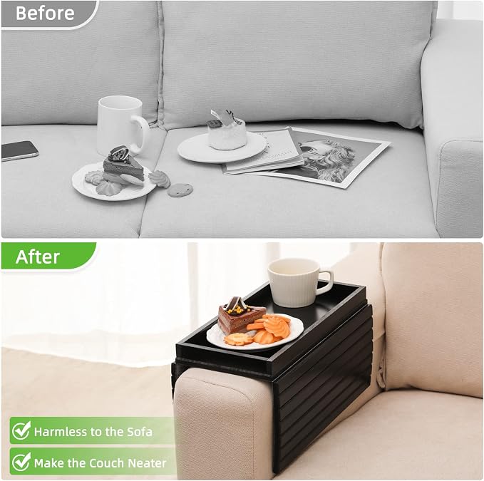 GEHE Bamboo Sofa Arm Tray, Foldable Couch Arm Tray Side Table, Anti-Falling - Image 5