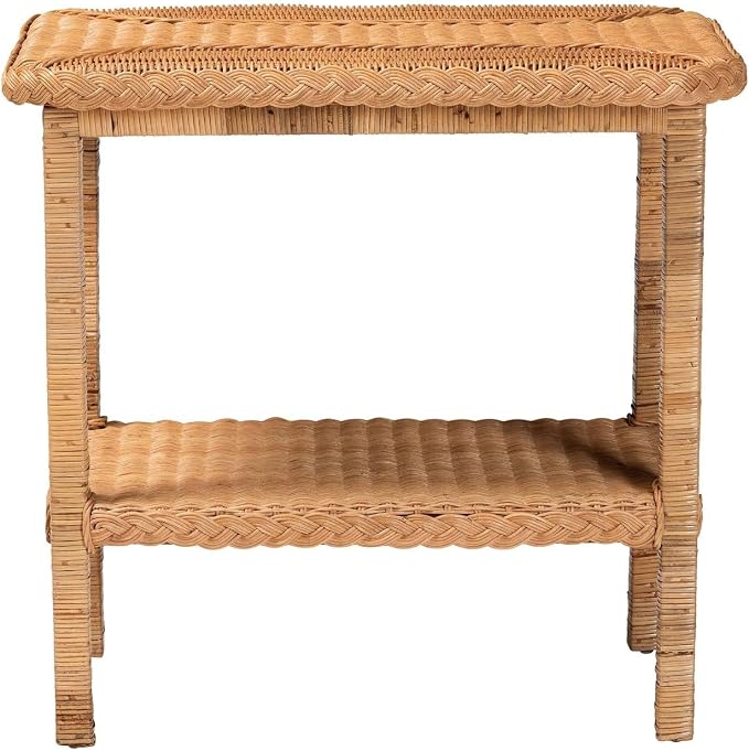 HomeStock Bohemian Side TableRattan & Wood Accent TableHoney Finish26 x 16 x 25 - Image 2