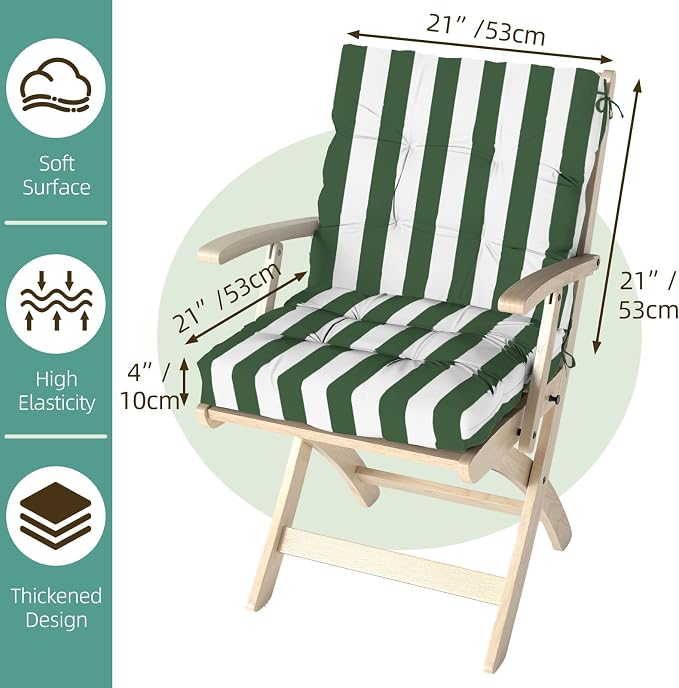 Outdoor Chair Cushions Set of 2, High Back Soft Seat Pad, Indoor Outside Use - Image 9