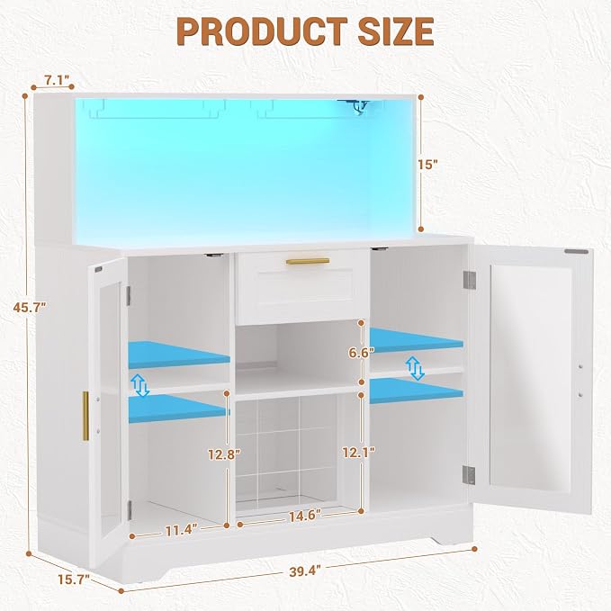 Unikito Wine Bar Cabinet with LED Light, Liquor Cabinet with Wine Rack and - Image 2