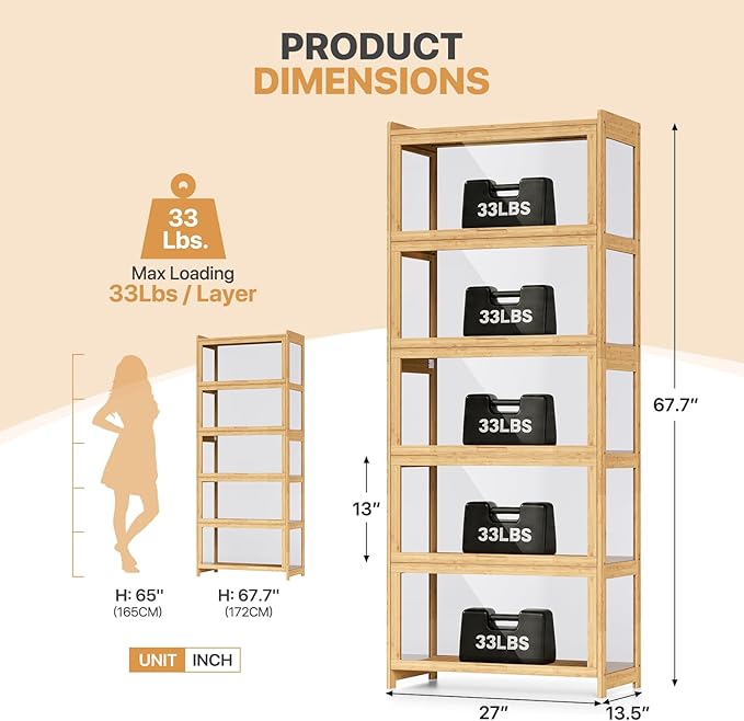 Magshion Display Cabinet with Acrylic Doors, 5-Tier Curio Cabinet - Image 2