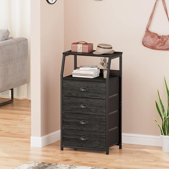 Furnulem Tall 4 Drawers Dresser, Vertical Storage Tower Black Dresser - Image 8