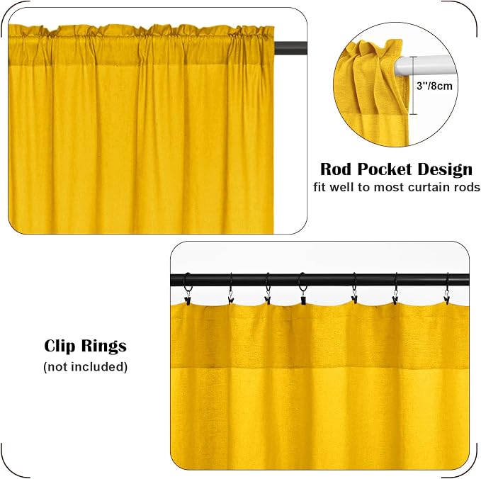 FRAMICS Farmhouse Valance Curtains, Boho Cotton Linen Kitchen Valance, Rod - Image 6