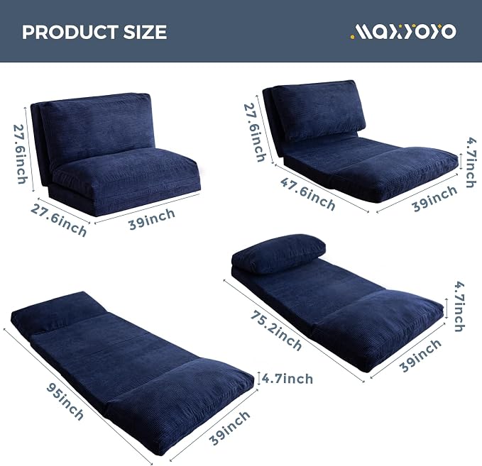 MAXYOYO Folding Sofa Bed, Extra Thick and Long Floor Sofa Convertible Sleeper - Image 2