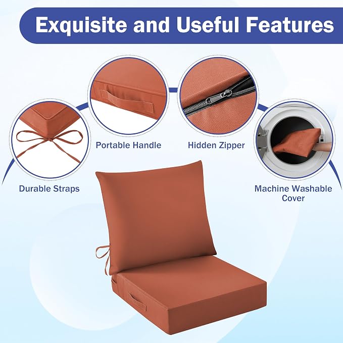 IASEAHK Outdoor Seat Cushion Set, Waterproof & Fade Resistant Patio Chair - Image 5