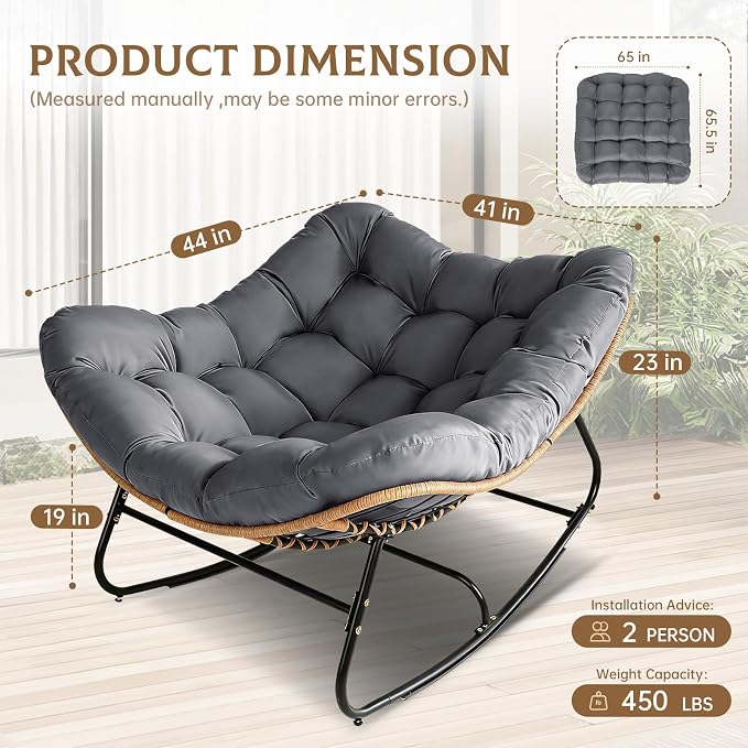 SUNCROWN Oversized Wicker Rocking Chair Indoor Outdoor, 450 LBS Heavy Duty - Image 3