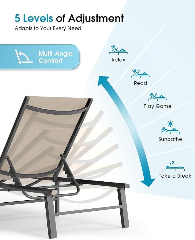 Ciokea Foldable Outdoor Lounge Chair, No Assembly Patio Chaise Lounge Outdoor - Image 7
