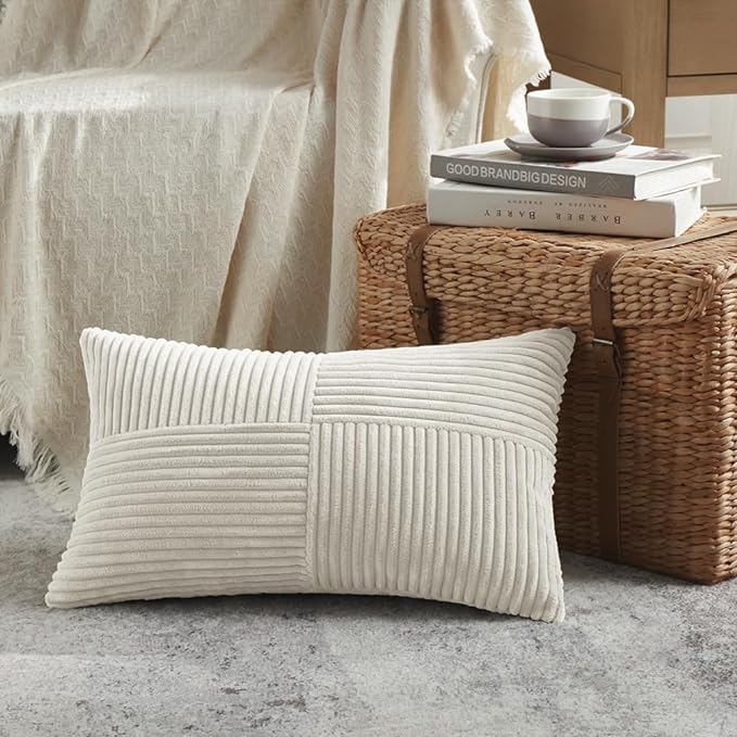 Fancy Homi 2 Packs Cream Long Lumbar Decorative Throw Pillow Covers 12x24 Inch - Image 2