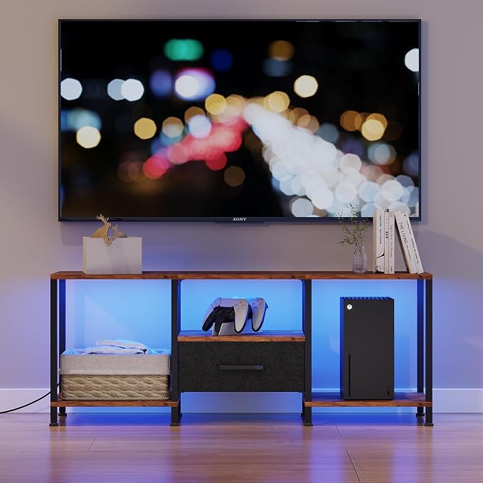 JARHETUN TV Stand with LED Lights, Entertainment Center with Open Shelves and - Image 2