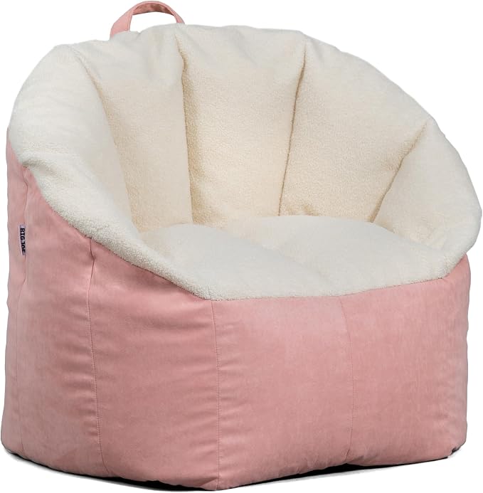Big Joe Milano Bean Bag Chair for Kids, Oat Sherpa and Desert Rose, Vegan Suede by BigJoe