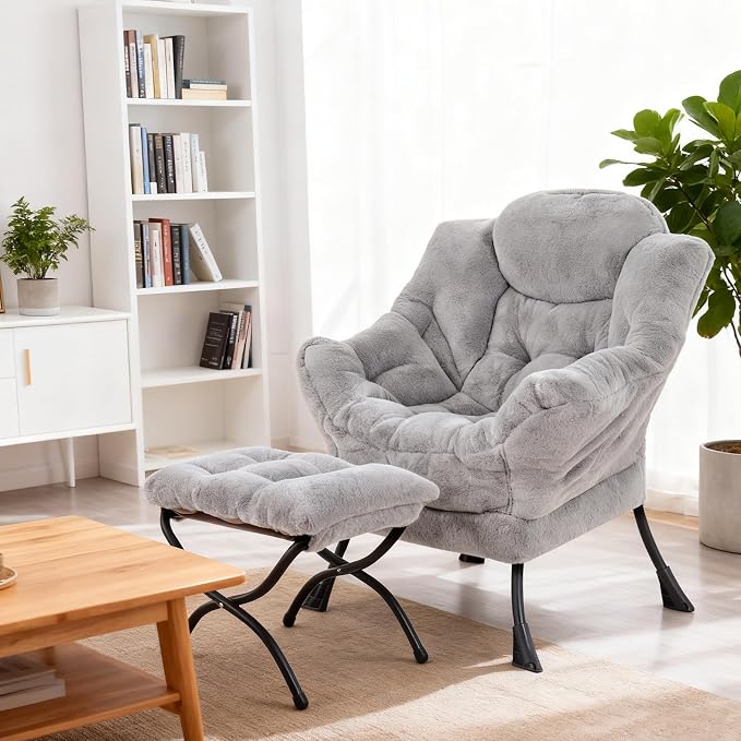Welnow Lazy Chair with Ottoman, Modern Accent Chair with Armrests and a Side - Image 9