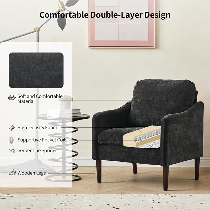 Mid Century Modern Accent Chair, Chenille Fabric Armchair - Image 6