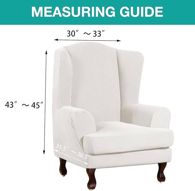 Turquoize Wingback Chair Covers 2 Piece Wing Chair Slipcover Stretch Slipcovers - Image 5