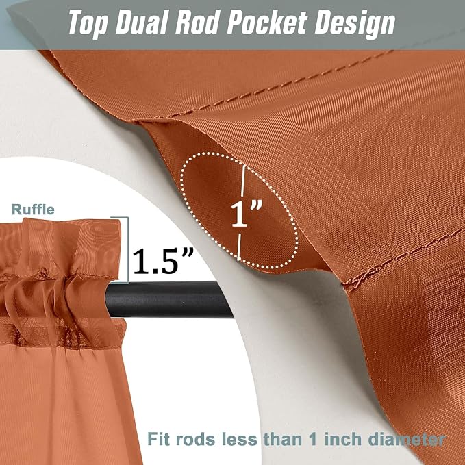 Orange Window Sheer Curtains 54 inch Length, Soft Airy Light Filtering Sheer - Image 3