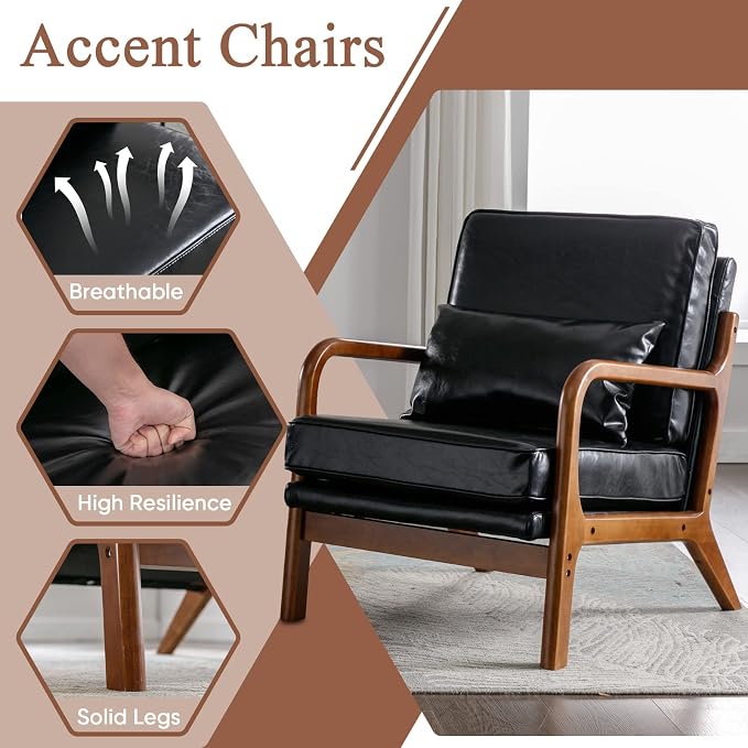 Deolme Mid Century Modern Accent Chair Living Room- Comfy Solid Wood Arm Chair - Image 8