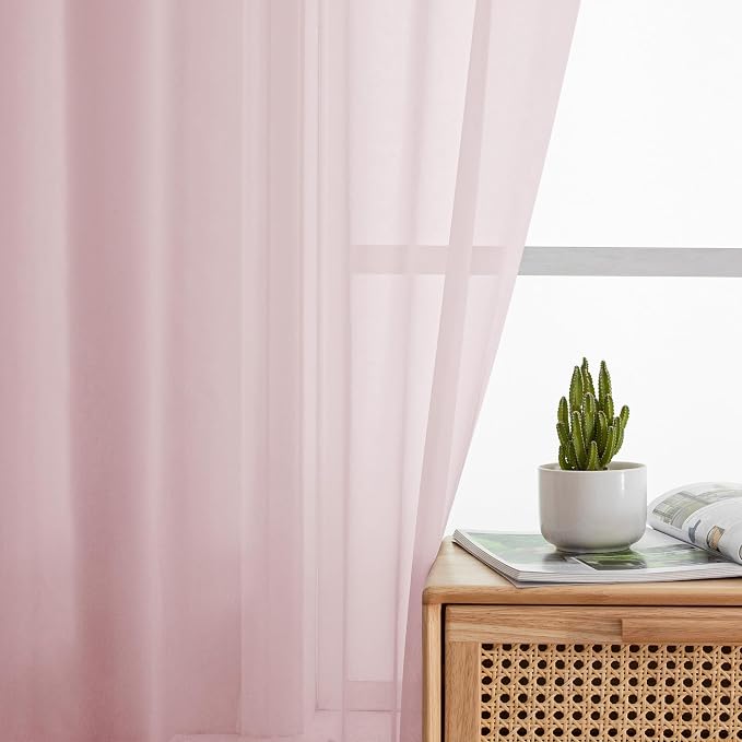 OWENIE Sheer Curtains 54 Inch Length 2 Panels Set, Blush Sheer Curtain - Image 2