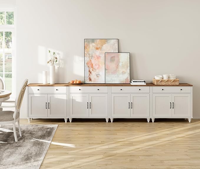WAMAPT Buffet Cabinet with 8 Doors and 4 Drawers, Large Coffee Bar Table Wood by WAMPAT