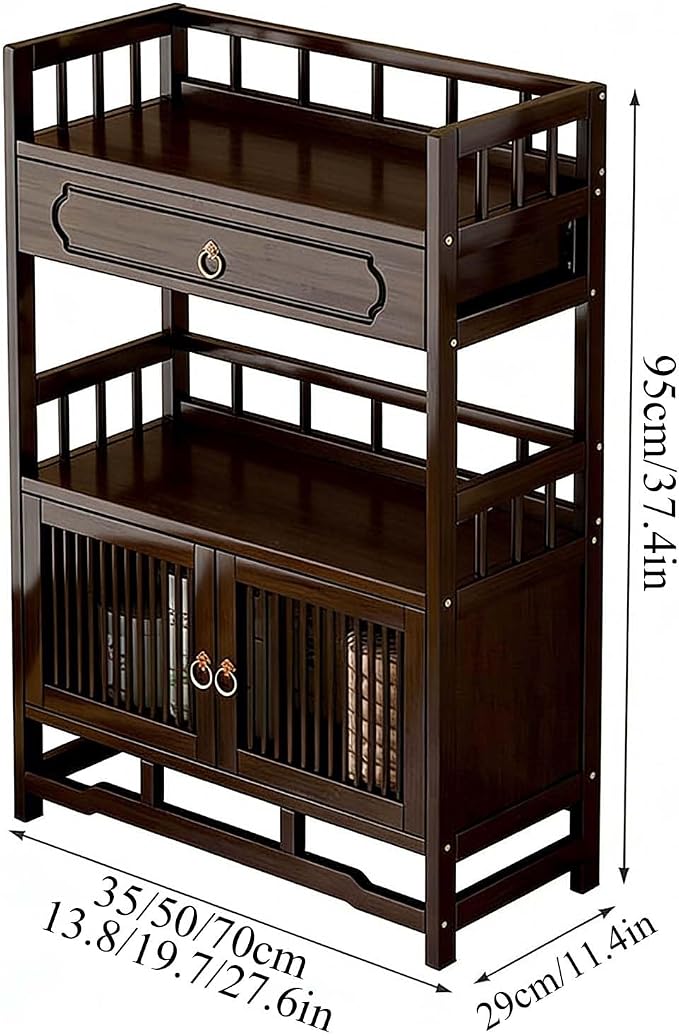Bamboo Storage Cabinet with Drawer, Tea Set/Book/Decorative Items Storage Rack - Image 2