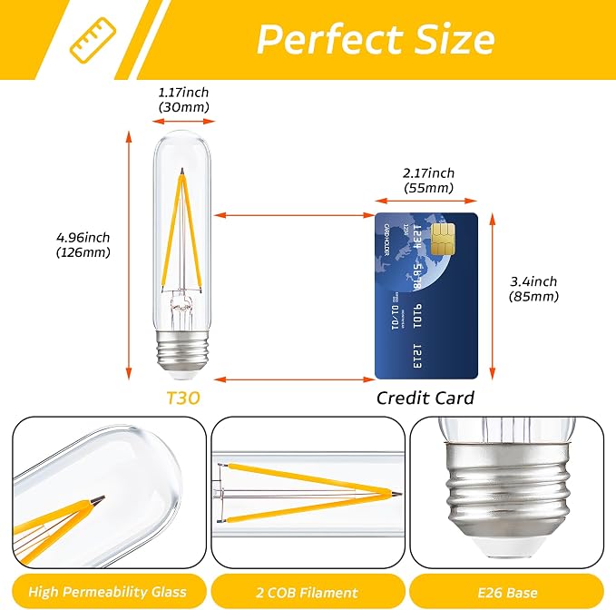 Dimmable E26 T30 T10 LED Bulb Long Tube Light Bulb 4W, Type T Tubular Light - Image 6