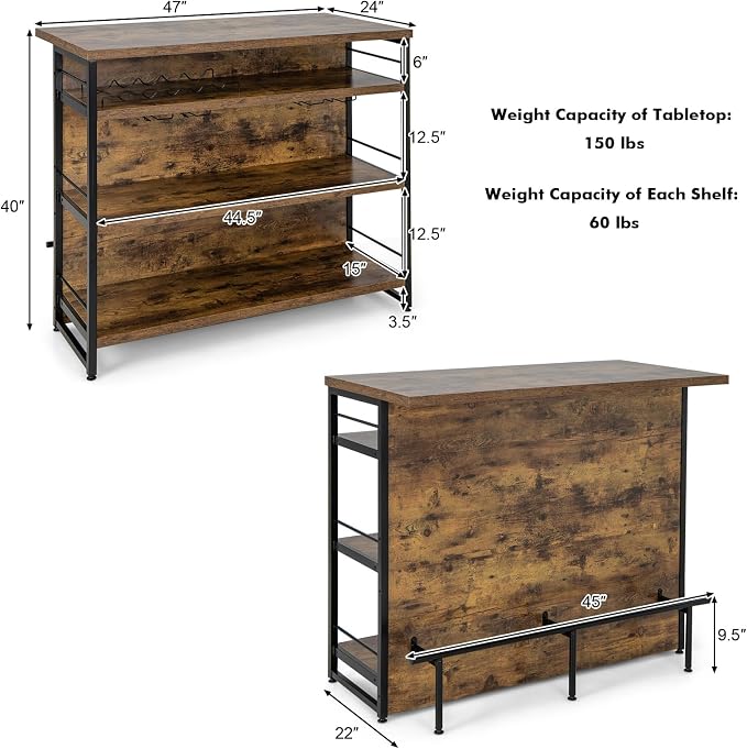 PETSITE Industrial Home Bar Unit, Stationary Kitchen Island w/ 4-Tier Storage - Image 3