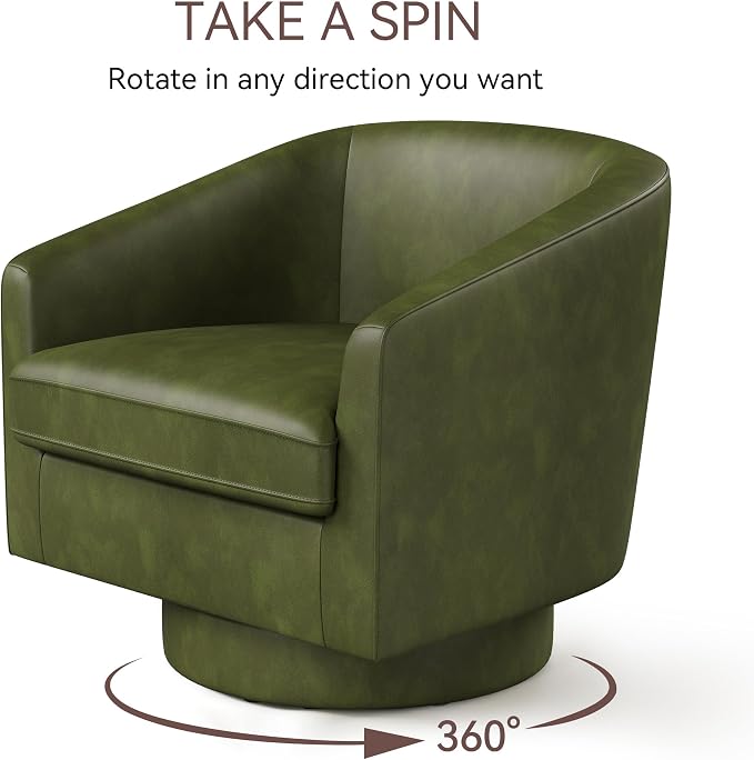 Swivel Barrel Accent Chairs Set of 2, Round Faux Leather Living Room Arm Chairs - Image 6