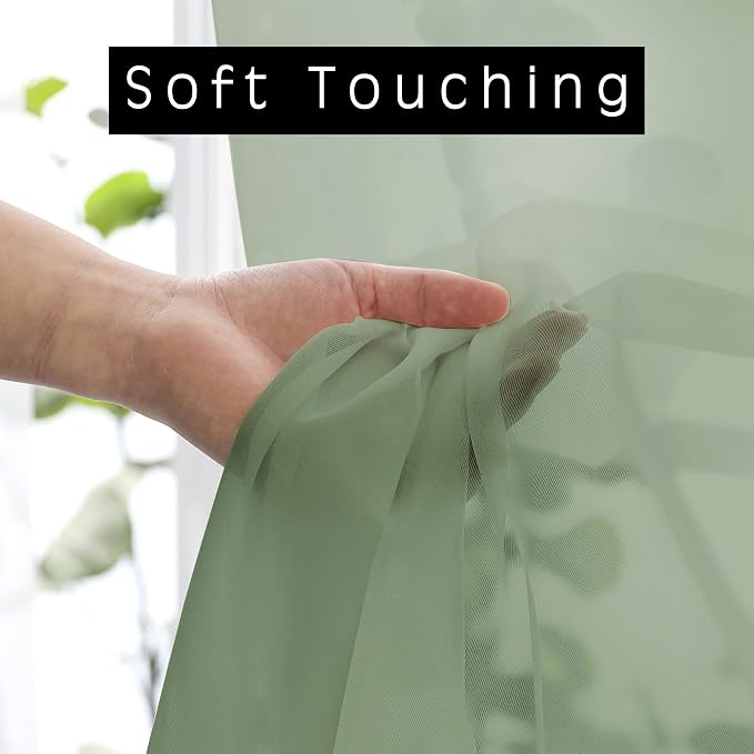 OWENIE Sage Green Sheer Curtains 72 Inches Long 2 Panels Set, Transparent Voile - Image 3