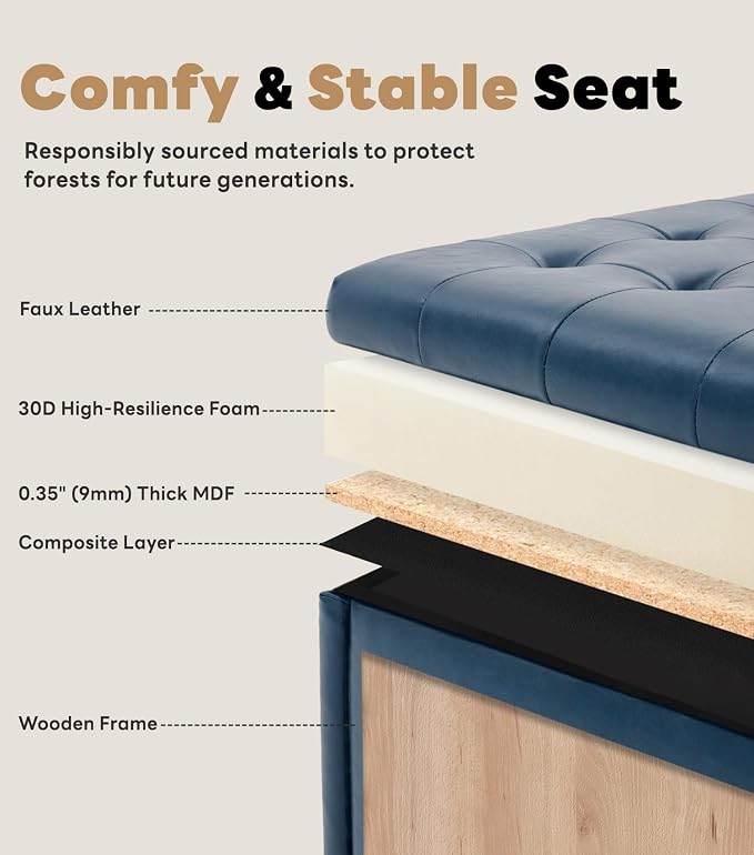 Tbfit Large Square Storage Ottoman Bench, Tufted Upholstered Coffee Table - Image 5