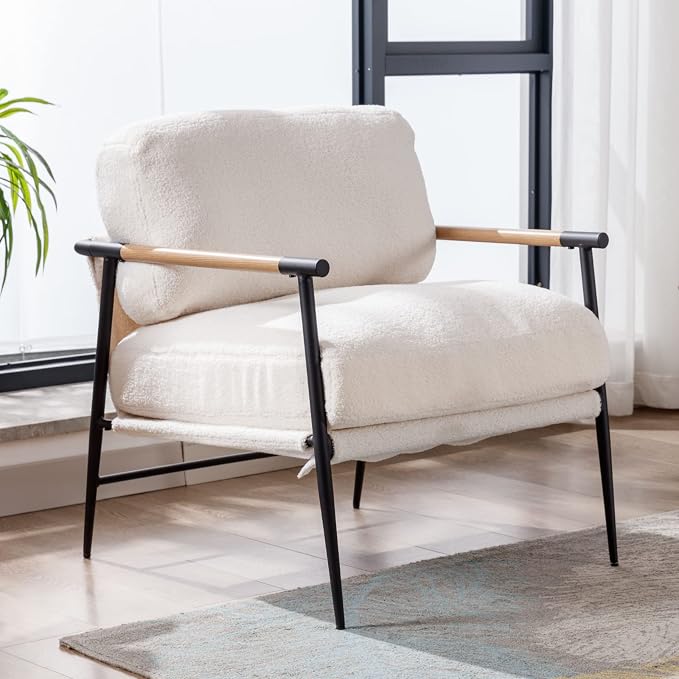 Ya-Home Mid-Century Accent Chair, Soft Armchair Sherpa Fabric Lounge Chair by Ya-Home