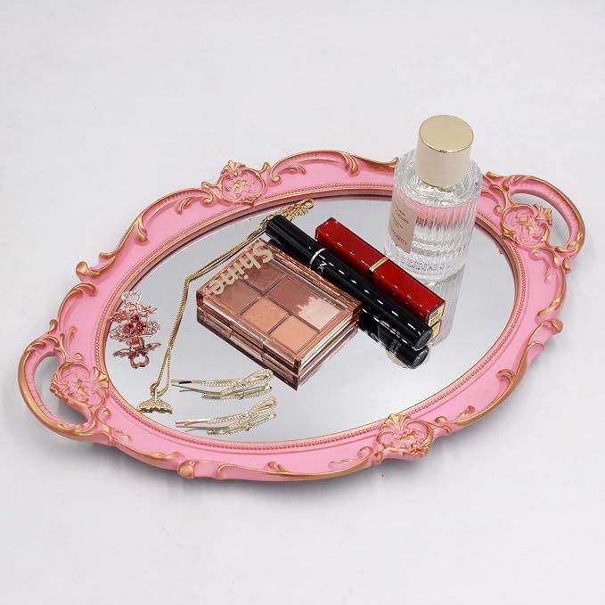 YCHMIR Vintage Small Mirror 14.5 x 10 inch Oval Pink Wall Mirror - Image 3