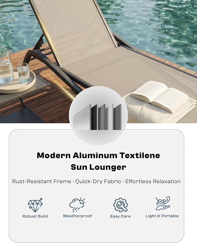 Set of 2 Patio Chaise Lounge Chairs, All-Weather Aluminum Pool Loungers - Image 5
