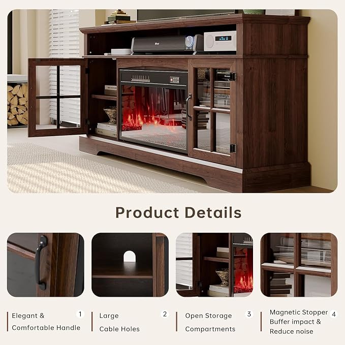 58" Fireplace TV Stand, Modern Entertainment Center - Image 4