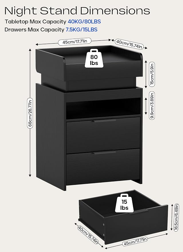 Turosur LED Night Stand with Gun Drawer, Smart Nightstand with Hidden Charging - Image 3
