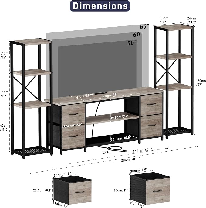 Yenlure LED TV Stand Bookshelf Combo - Image 2
