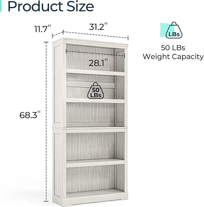 LINSY HOME 5-Shelf Bookcase, Bookshelves Floor Standing Storage Shelves 68 in - Image 3