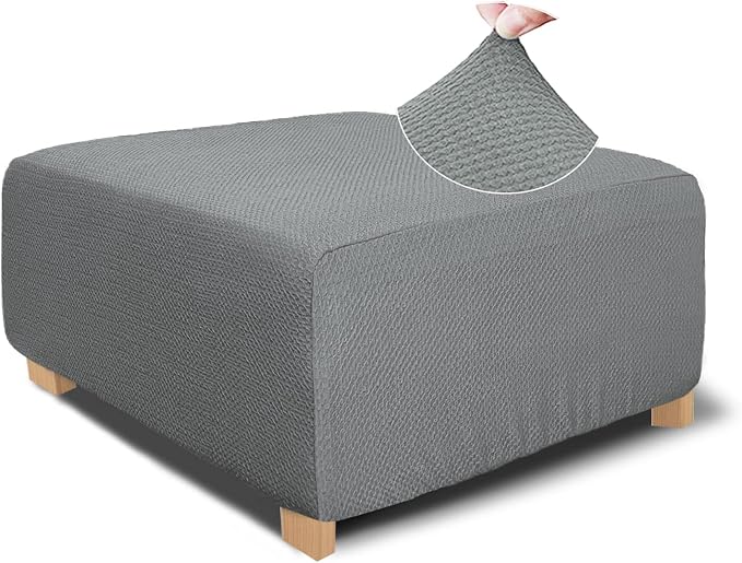 NeColorLife Rectangle Ottoman Cover Jacquard Fabric Slipcover Thick Stretchable by NeColorLife