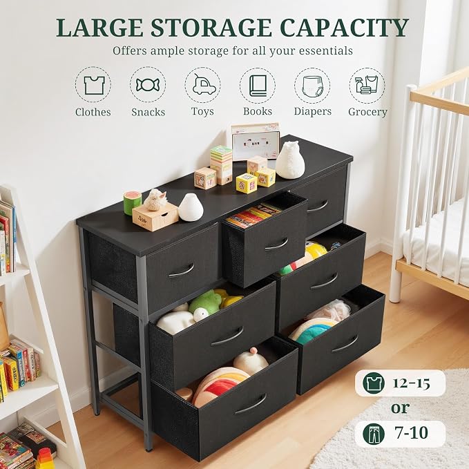 7-Drawer Dresser for Bedroom, Anti-Tip Wide Storage Organizer Fabric Chest of - Image 5