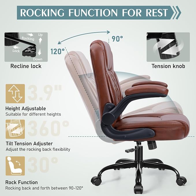 Leather Office Chair, PU Home Computer Desk Chairs - Image 7