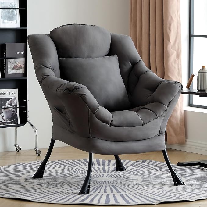 Lazy Chair for Living Room, Large Dark Grey Accent Chair by HomeEastllyHome