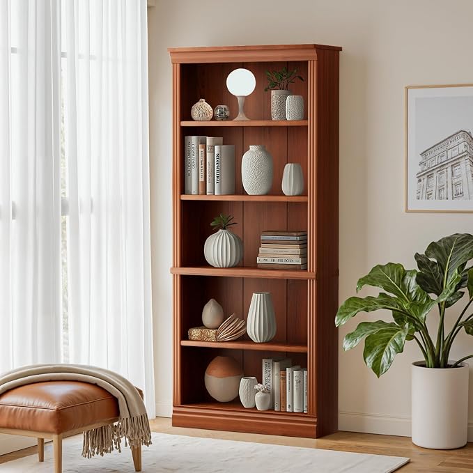 Furniwell Bookcase Bookshelves, 5-Shelf Tall Bookcase 71" Wood Open Display by WellFurnitureHomeLifeWell
